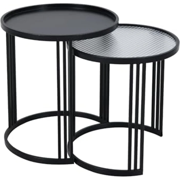 SVITA Beistelltisch LADAR (2er Set), Couchtisch Kaffeetisch Satztisch Rund Pulverbeschichtet, Schwarz – Bild 1