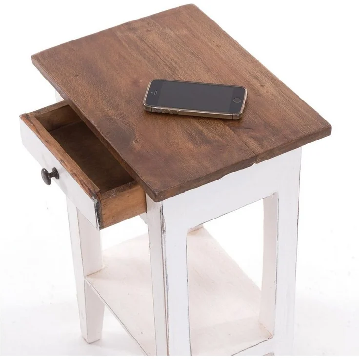 DESIGN DELIGHTS 'Planta' Beistelltisch mit Schublade, 52x34cm (HxB), Weiß-Landhaus – Bild 3