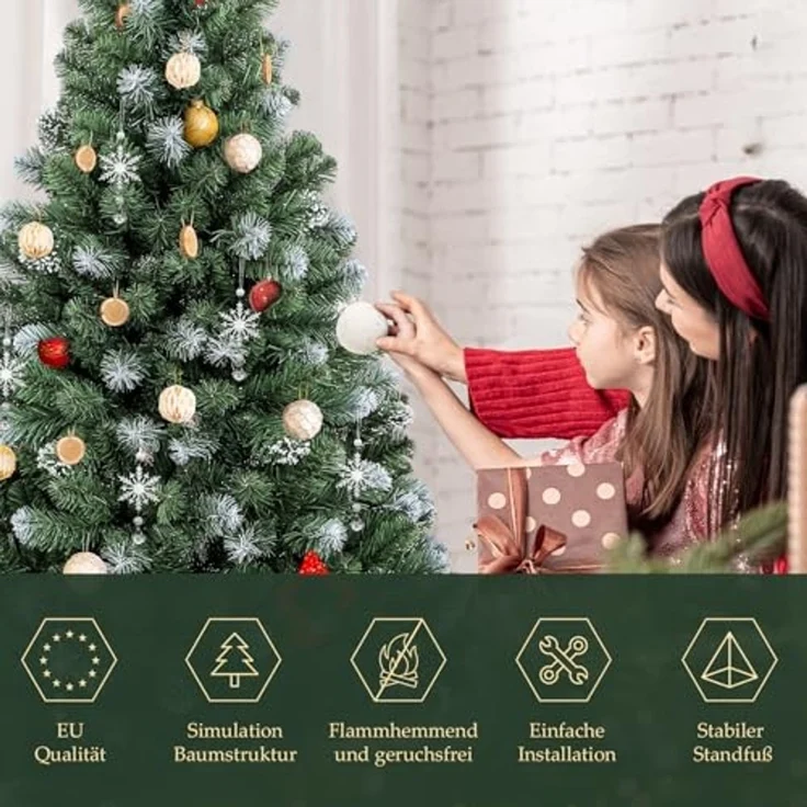 SALCAR Künstlicher Weihnachtsbaum 180 cm – Tannenbaum mit schneebedeckten, runden PVC-Zweigspitzen in Tannengrün, dichter Christbaum mit stabilem Metallständer – Ideal für Weihnachtsdeko Zuhause – Bild 5