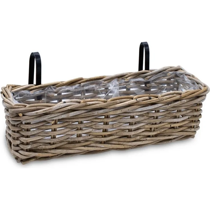 Spetebo Balkonkasten Rattan Balkonkasten natur (Stück, 1 St, Holz Blumenkasten), Weide Pflanzkorb mit Halterung