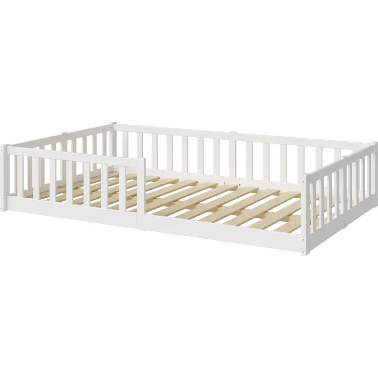 Bellabino 'Vere' Bodenbett 120x200 cm mit Matratze, weiß, Massivholz Kiefer, Montessori Kinderbett mit Rausfallschutz und Lattenrost – Bild 2