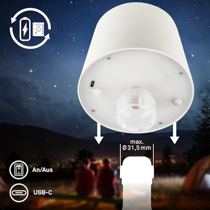 BRILONER - LED Flaschenlampe kabellos mit Touch, dimmbar, warmweiße Lichtfarbe, Flaschenleuchte, LED Lampe, Akku Tischleuchte, Weinlampe, Flaschenlampe Aufsatz, 10,5x11,5 cm, Altweiß – Bild 6