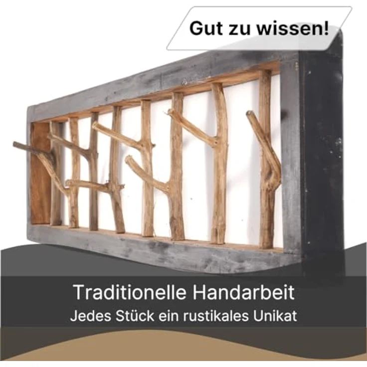DESIGN DELIGHTS Wandgarderobe WANDGARDEROBE TREIBHOLZ UNIKAT, 80x22cm (BxH), Garderobe, Hakenleiste – Bild 6