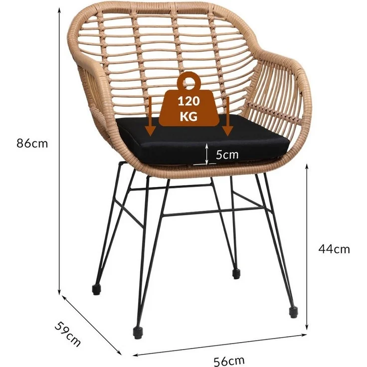 Casaria Poly Rattan 2er Set Korbsessel Bali mit Auflage Armlehne Metall Wetterfest Garten Gartenstühle Outdoor Esszimmer – Bild 3