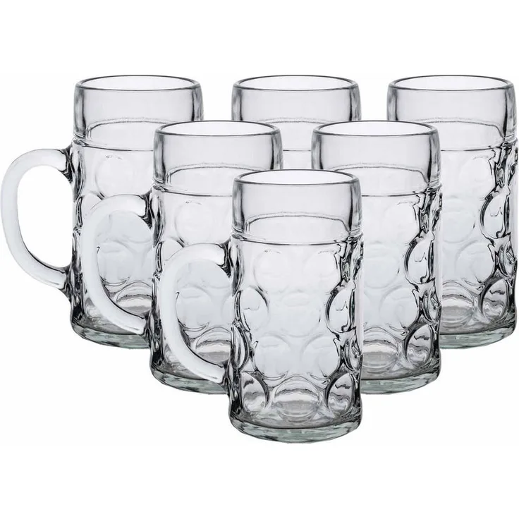 Van Well Maßkrug 1,0 l, 6er Set aus transparentem Glas, spülmaschinenfest, für Bierliebhaber
