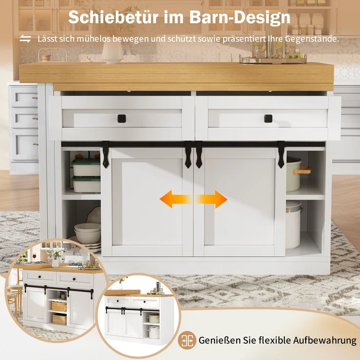 Esstisch, erweiterbar, B 120–197 x T 40 x H 72 cm, 360° drehbare Tischplatten, Weiß und Holzoptik – Bild 9