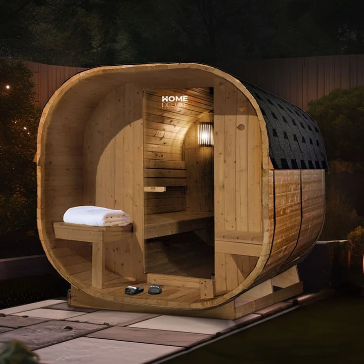 XXL Luxus Outdoor Fasssauna 194x220 cm SET Sauna inkl. 8 KW Saunaofen 4 Pers. – Bild 1