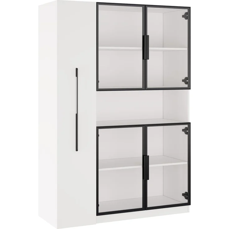 ZUBALIYA Glasvitrine110×35×160cm, weiß mit LED-Beleuchtung – mit ausziehbaren Regalen, vertikaler Vitrine mit Schubladen und vielseitigen Aufbewahrungsmöglichkeiten für Wohnzimmer, Küchen und Arbeitszimmer. – Bild 11