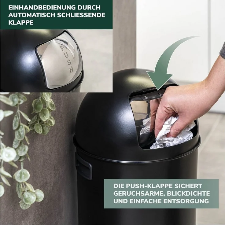 eluno Mülleimer Pushmülleimer 35 Liter aus Stahlblech, Abfalleimer, weiß – Bild 2