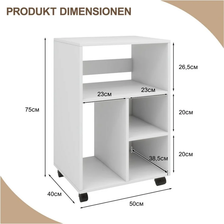 PUNCIA Aktenschrank Rollcontainer Druckerständer mit 4 verstellbaren Ablagen & Bremsrädern (1-St) – Bild 2