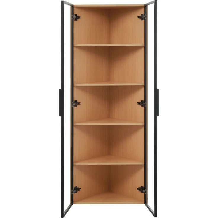 Flieks LED Eckvitrine 62×35×160 cm, Vitrinenschrank mit gehärteten Glastüren & Beleuchtung, Sammlungsvitrine, Bücherregal, Eckschrank, Eichenfarbe – Bild 5