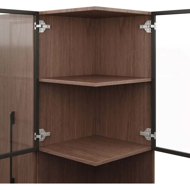 ZUBALIYA Vitrinenschrank 70×38×160 cm mit Ausziehregal – Doppelglas-Standvitrine LED, MDF-Schrank Walnuss, Glasvitrine & Aufbewahrung, multifunktionaler Hochschrank für Wohnzimmer, Esszimmer, Küche – Bild 13