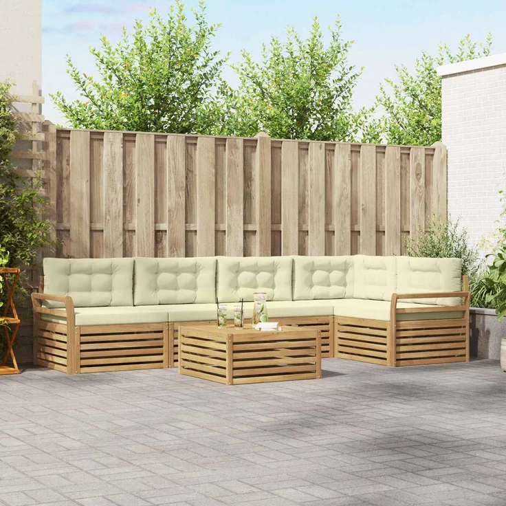 vidaXL Outdoor-Sofagarnitur 6 stk. 5-Sitzer Weiß und Creme Polyester 3390525 – Bild 1