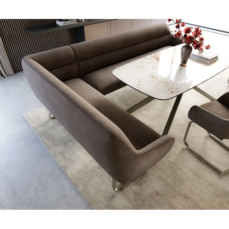 Esszimmerbank Taya-Flex 285x190 cm Strukturstoff Soft Taupe Kufengestell flach Effektfinish Titan Taschenfederkern Rechts – Bild 4