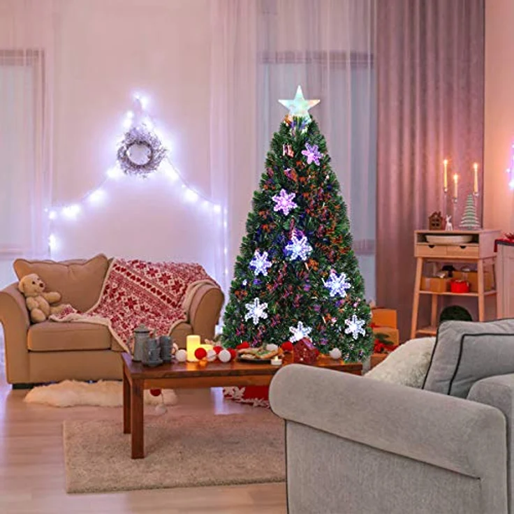 COSTWAY Künstlicher Weihnachtsbaum, mit 170 PVC Nadeln, 24 LEDs, Sternspitze – Bild 3