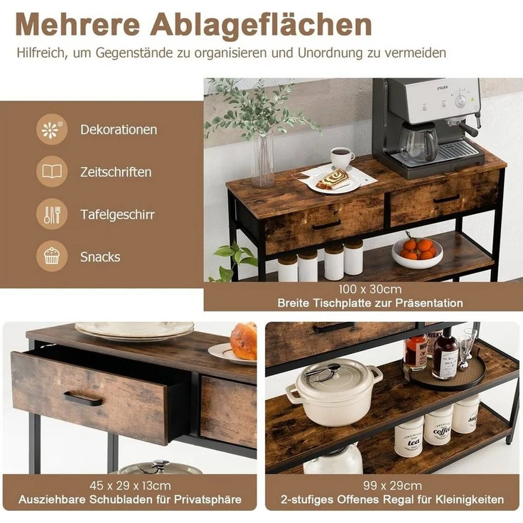COSTWAY Konsolentisch, mit 2 Stoffschubladen, Kippschutz, Metallrahmen 100cm – Bild 2