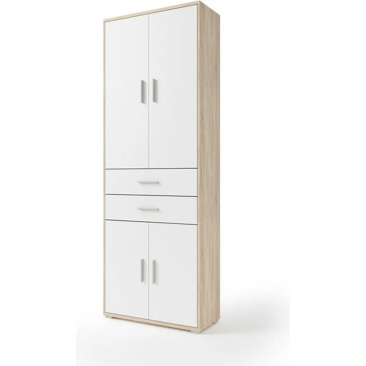 Aktenschrank >Clermont< (BxHxT: 79,1x221,2x35 cm) Sonoma/Eiche mit Absatz weiß