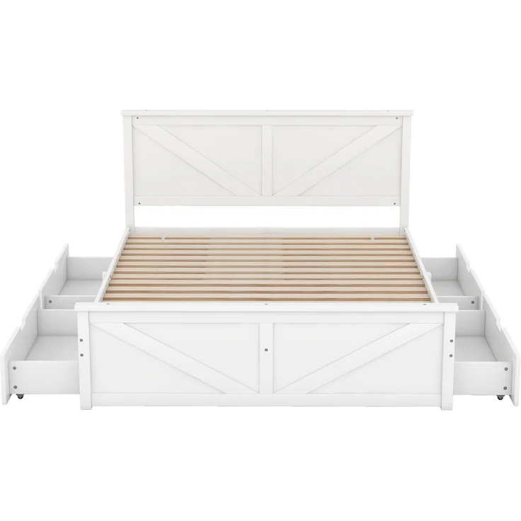 Massivholzbett, 160x200 cm, Doppelbett mit Lattenrost, Kopfteil und 4 Schubladen, Holzbett aus Kiefer – Bild 6