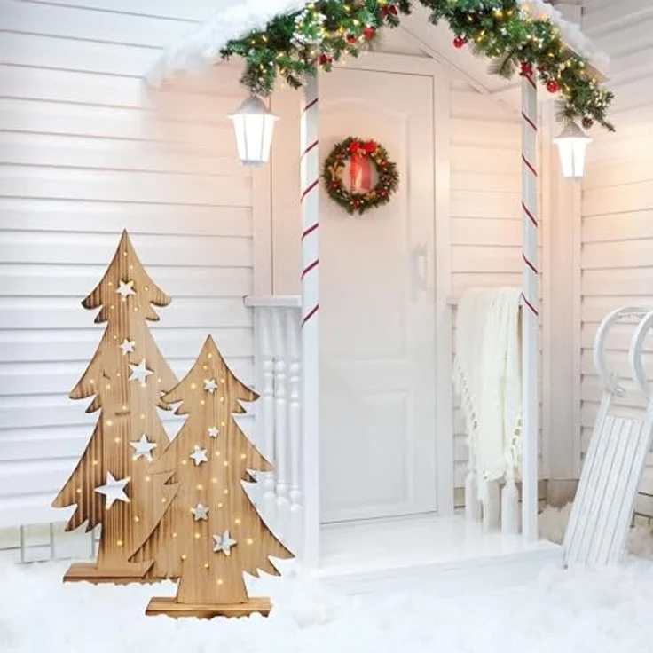 näve LED Baum Tannenbaum, Weihnachtsdeko aus Holz, Timerfunktion, LED fest integriert, Warmweiß, Holz-Stehleuchte, Höhe ca. 47,5 cm, Batteriebetrieben – Bild 4
