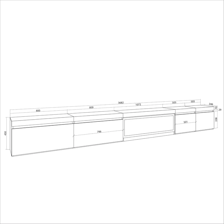 Skraut Home | TV-Schrank, Lowboard | für Wohnzimmer und Esszimmer | 368 x 45 x 35 | Elektrokamin XXL | Hängend | Moderner Stil | Schwarz – Bild 3