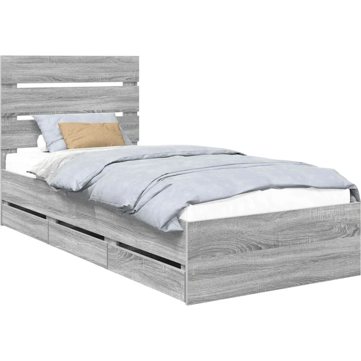 vidaXL Bettrahmen mit Kopfteil Sonoma-Grau 75 x 190 cm Ingenieurs Holz 3411872 – Bild 2
