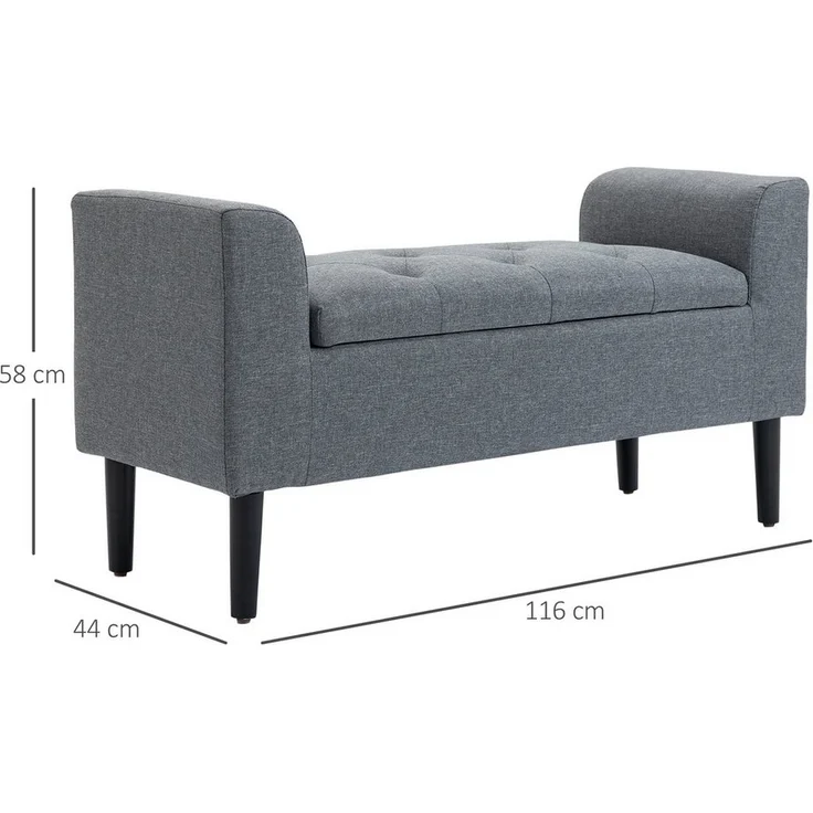 HOMCOM Sitzbank mit Leinenoptik, belastbar bis 130 kg (Polsterbank, 1-St, Sitzhocker), für Wohnzimmer Schlafzimmer Flur, 116 x 44 x 58 cm Hellgrau – Bild 2