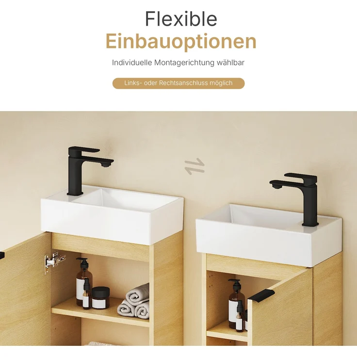 EMKE Badmöbel-Set mit Waschbecken 41.7×24×64.6cm Natur-Eiche – Bild 3