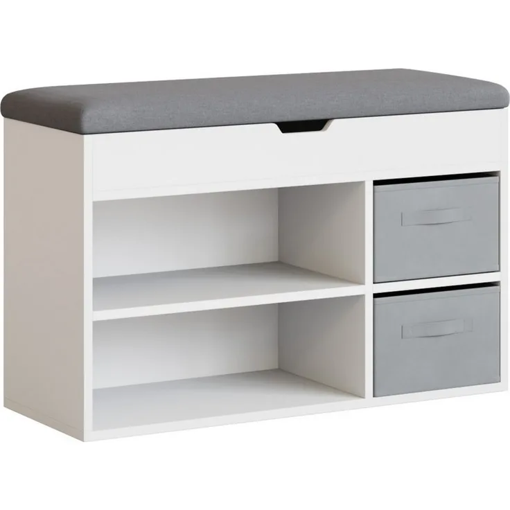 Mondeer Schuhbank Schuhhocker (80 x 48 x 30 cm), Holzschuhablage mit Stoffschublade und aufklappbarem Sitzfläche