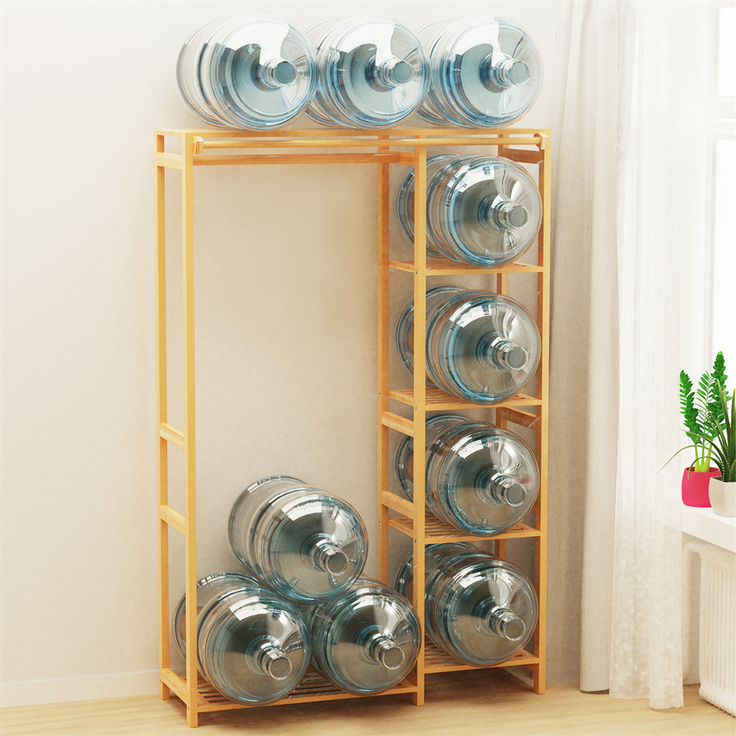 UNHO Kleiderschrank offener Kleiderständer mit Vorhang Ablagen Bambus Beige 91 x 30 x 146 cm – Bild 5