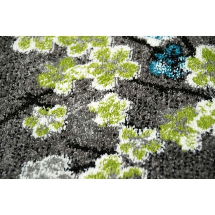 Carpetia Teppich Designer Teppich Kurzflor Wohnzimmerteppich Blumen grau türkis blau, rechteckig, Höhe: 13 mm – Bild 3