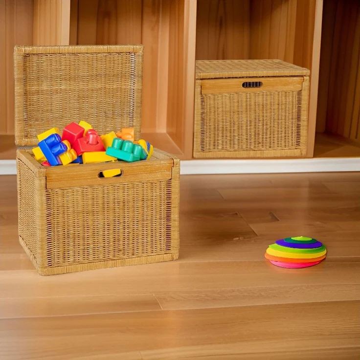 Krines Home Aufbewahrungskorb Hoher Korb mit Deckel Rattan geflochten Regalkorb Aufbewahrungsbox, Mit Inlett – Bild 3