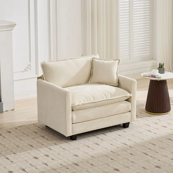 ZUBALIYA Sofa mit LED - Beleuchtung, mit Chenille - Bezug, mit Cordbezug, modular aufgebaut, aus Chenille, Beige – Bild 2