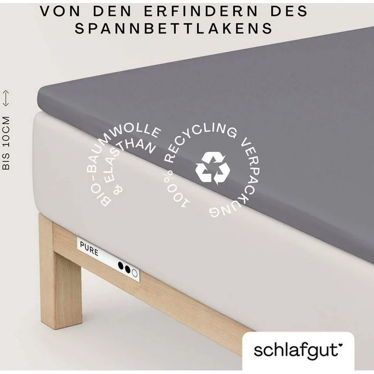 Schlafgut 'PURE TOPPER' Spannbettlaken, für Topper bis 10 cm Höhe, Gray Mid, M 120x200 cm - 130x220 cm, 100% Bio-Baumwolle – Bild 1