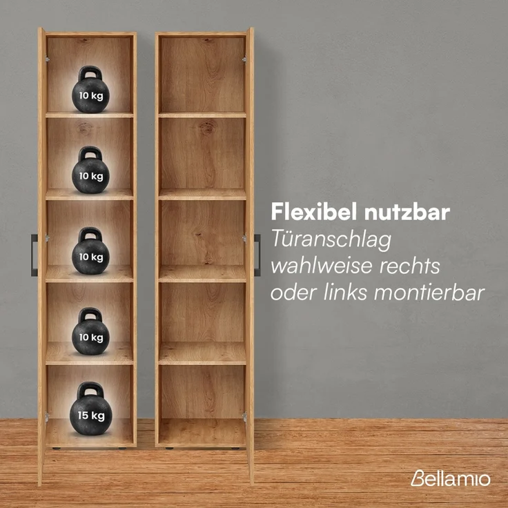 Bellamio 'Apol' Mehrzweckschrank schmal, Eichenoptik, 176x33x40 cm, Aktenschrank mit 5 Ablagefächern, Tür beidseitig montierbar – Bild 4