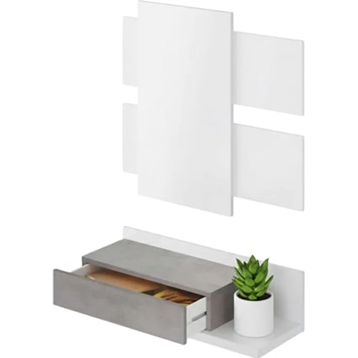 Dmora - Erie Eingangsmöbel, hängender Eingangsbereich mit Spiegel, Möbel mit Schublade für den Eingangsbereich, 75 x 29 x 90 cm, Weiß und Zement – Bild 2