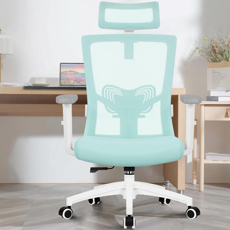 Daccormax Bürostuhl Ergonomisch, mit verstellbarer Kopfstütze, Lendenwirbelstütze & Wippfunktion, Mesh türkis, 70 x 70 x 128 cm – Bild 2