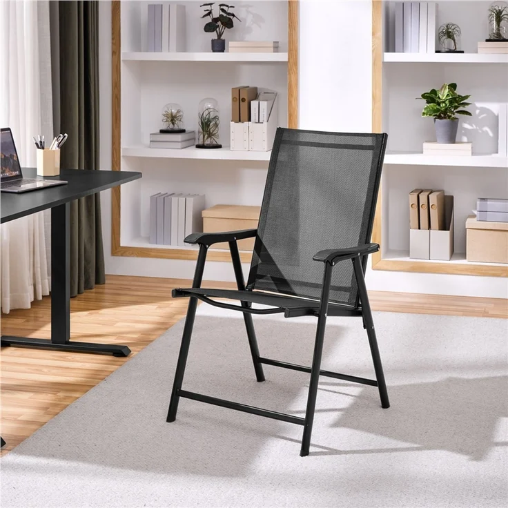 Yaheetech 2er Set Gartenstühle mit Armlehnen, klappbar, bis 150 kg, Metall Schwarz – Bild 3