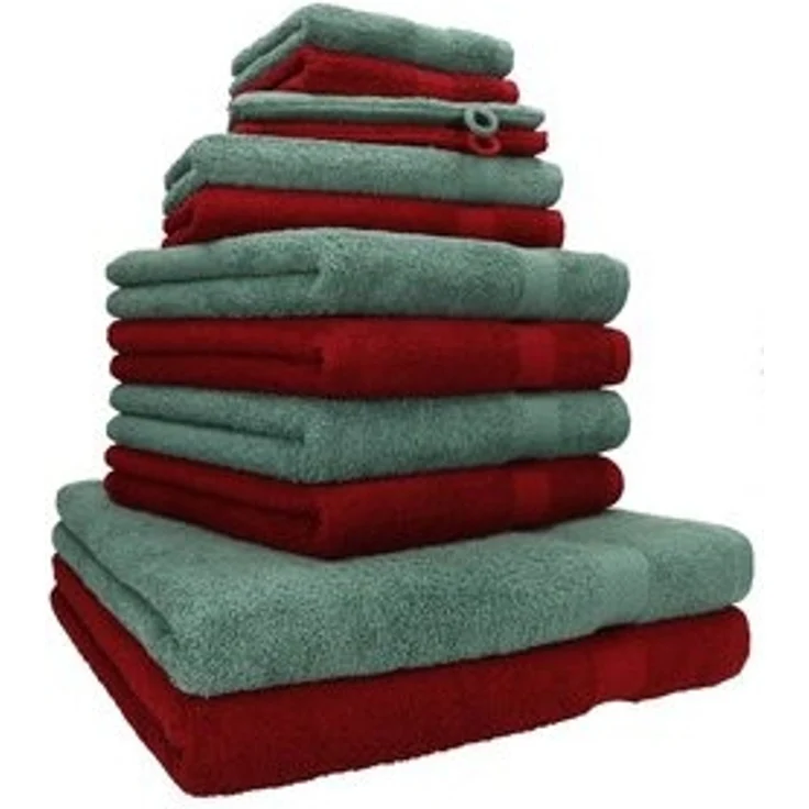 Betz Handtuch Set 12-tlg. Handtuch Set PREMIUM Farbe rubinrot/tannengrün, 100% Baumwolle, (12-tlg) – Bild 6
