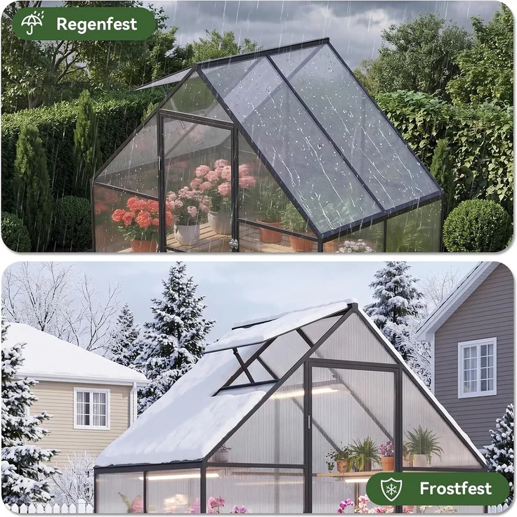 Aoxun Aluminium Gewächshaus mit Fundamentrahmen | Mehrere Ausführungen | 175Lx113Wx195Hcm | 4mm Polycarbonat Hohlkammerplatten | rostfrei, wetterfest & temperaturbeständig,Weiß – Bild 4