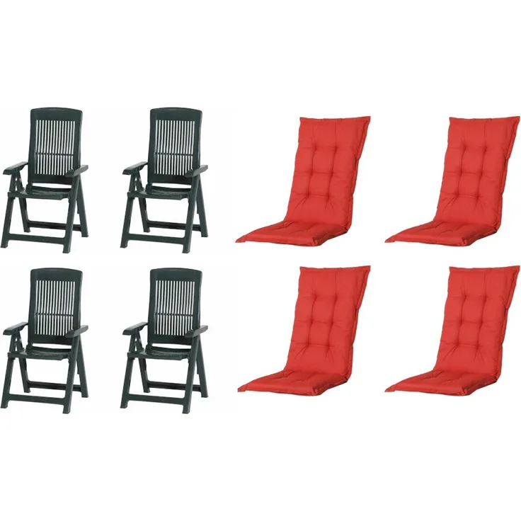 SET Tampa 4 x Klappsessel grün, 4 x Auflage red