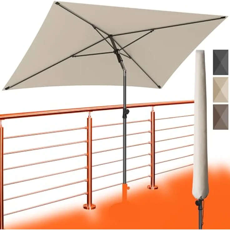 4smile Sonnenschirm Balkon 200x125 cm mit Schirmhülle, Anthrazit - UV50+ Sonnenschirm rechteckig knickbar höhenverstellbar, Sommer Schirm für Sonnenschutz Balkon als Ersatz für Ampelschirm – Bild 2