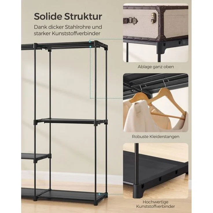 SONGMICS Kleiderschrank offen, Kleiderständer, Kleiderstange, Garderobe, 5 Hängefächer, viel Platz, für Schlafzimmer, Wohnzimmer, 205 x 43 x 166 cm – Bild 4