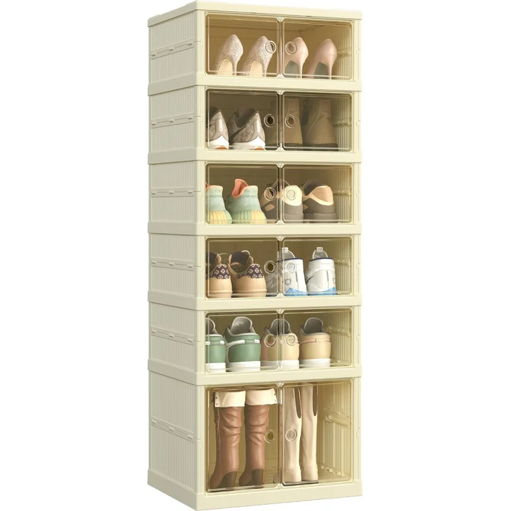 SONGMICS Schuhschrank, Schuhregal schmal, Schuh-Organizer klappbar, durchsichtige Tür, für 12 Paar Schuhe, für Stiefel, Turnschuhe, Flur, Wohnzimmer, 6 Ebenen, cremeweiß LSP912WD01