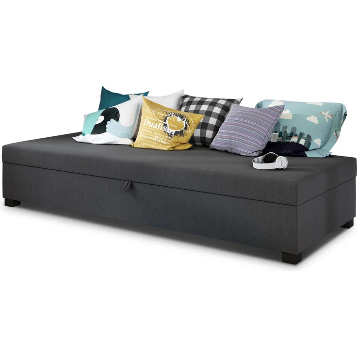 Einzelbett Misti - Sofa mit Bettkasten, Schlafsofa, Bettsofa, Farbauswahl, Bettgestell, Komfortbett, Bett für Jugendzimmer, Schlafmöbel (Graphit (Lux 06)) – Bild 2