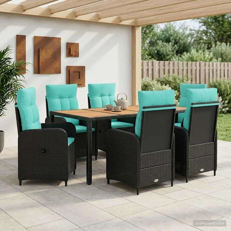 vidaXL Outdoortisch-Set 7 stk. Black and Turquoise 190 x 90 x 75 cm 3422278 – Bild 3