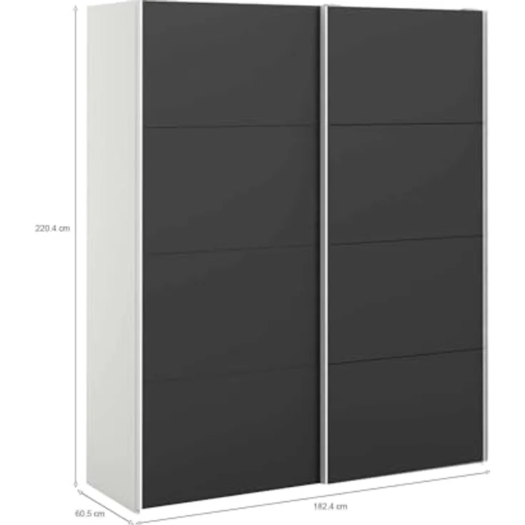 Dmora - Kleiderschrank 2 Türen Emeraude, Schlafzimmermöbel, Schrank, Garderobe, 182x61 h220 cm, Weiß und Schwarz – Bild 2