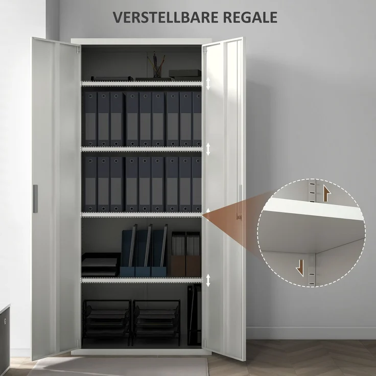 MELAYR, Aktenschrank, Büroschrank, 5 Regale, Metall, 80B x 40T x 180H cm, Weiß, 80 x 40 x 180 cm – Bild 6