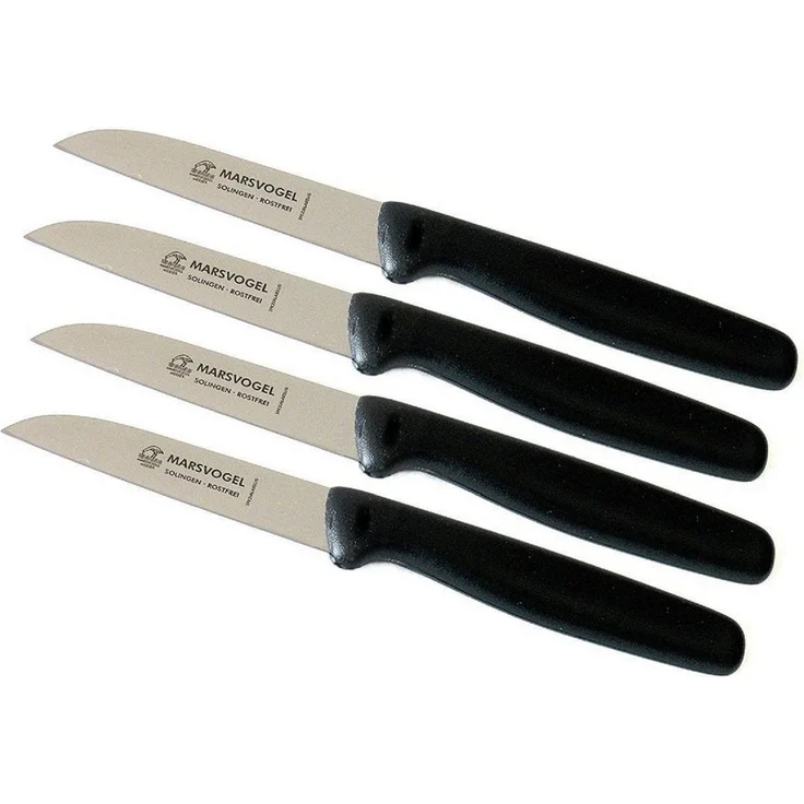 Marsvogel | Schälmesser Set | 4 Stück | gerade Klinge | ergonomischer PP Griff in Schwarz | Solingen Qualität – Bild 1
