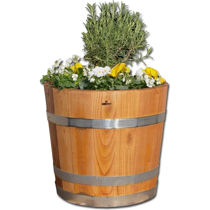 Temesso Pflanzkübel Kübel geölt, Blumenkübel aus Kastanienholz: 60 cm – Bild 4