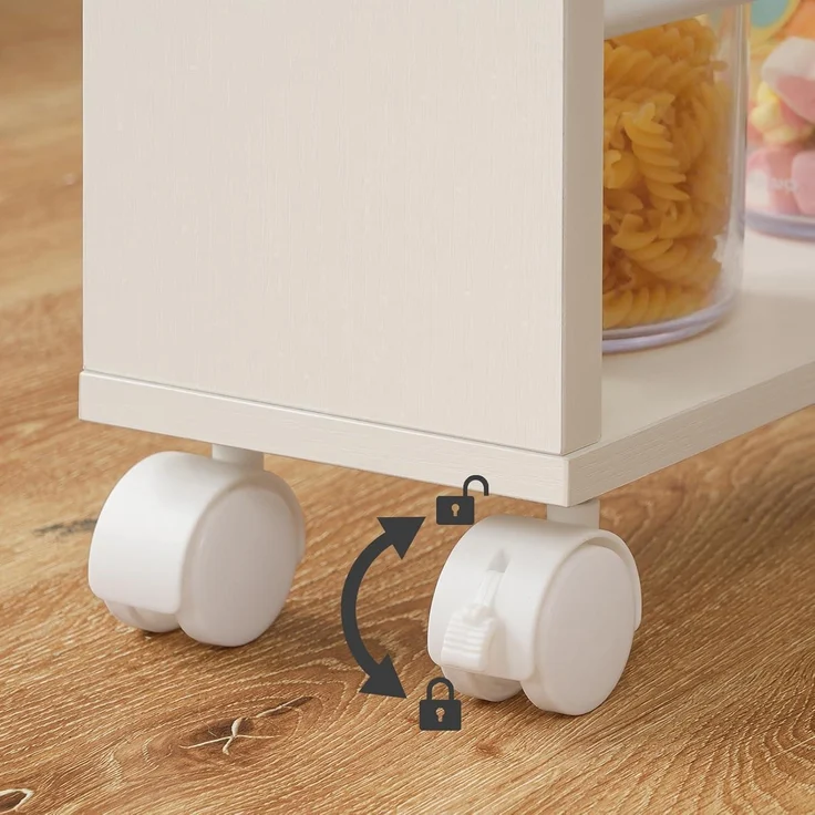 HOOBRO Schmaler Servierwagen 4 Ebenen 360° Räder Weiß/Naturholz 80cm – Bild 7